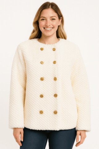Double - breasted Faux Shearling Jacket ivory - Wear Arielle
