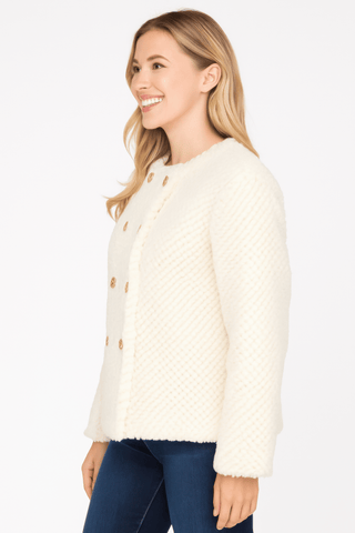Double - breasted Faux Shearling Jacket ivory - Wear Arielle