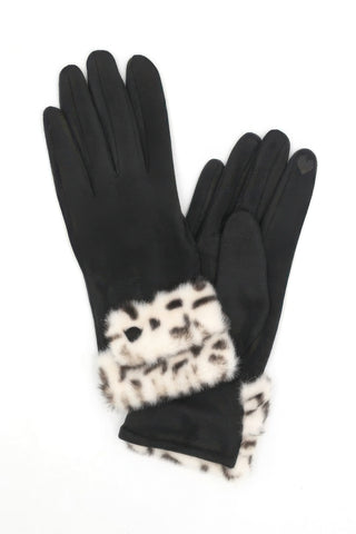 Winter Touchscreen Gloves with Leopard Faux Fur Trim - Wear Arielle