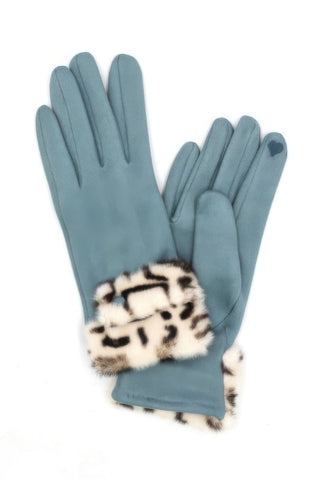 Winter Touchscreen Gloves with Leopard Faux Fur Trim - Wear Arielle