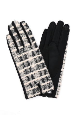 Fuzzy Plaid Smart Touch Gloves - Wear Arielle