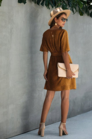 V Neck Ruffled Hem Wrap Dress - Wear Arielle