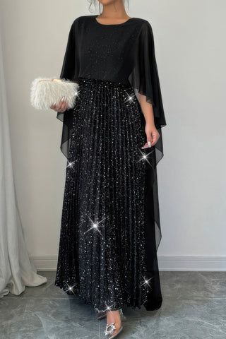 Elegant Sequin Satin Knit Party Long Dress - Wear Arielle
