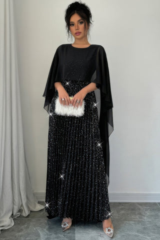 Elegant Sequin Satin Knit Party Long Dress - Wear Arielle