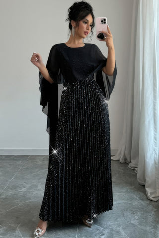 Elegant Sequin Satin Knit Party Long Dress - Wear Arielle