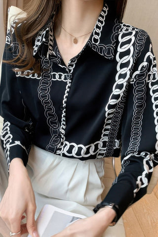 Chain Print Drop Shoulder Loose Fit Blouse - Wear Arielle