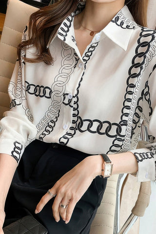 Chain Print Drop Shoulder Loose Fit Blouse - Wear Arielle