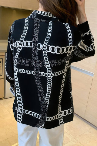 Chain Print Drop Shoulder Loose Fit Blouse - Wear Arielle