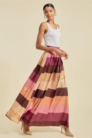 Color Block Maxi Skirt With Pockets - Wear Arielle