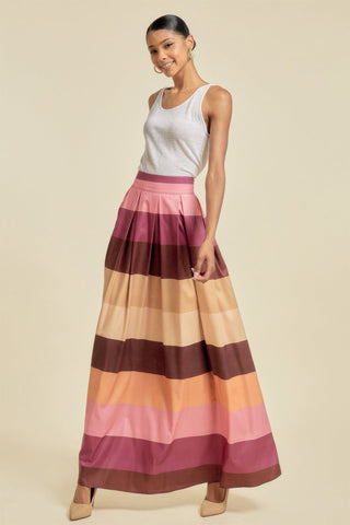 Color Block Maxi Skirt With Pockets - Wear Arielle