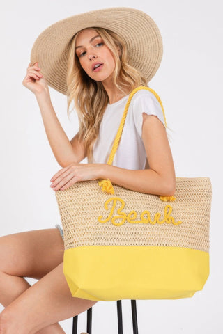 Color Sewn Rope Beach Letter And Strap Crochet Fabric Tote - Wear Arielle