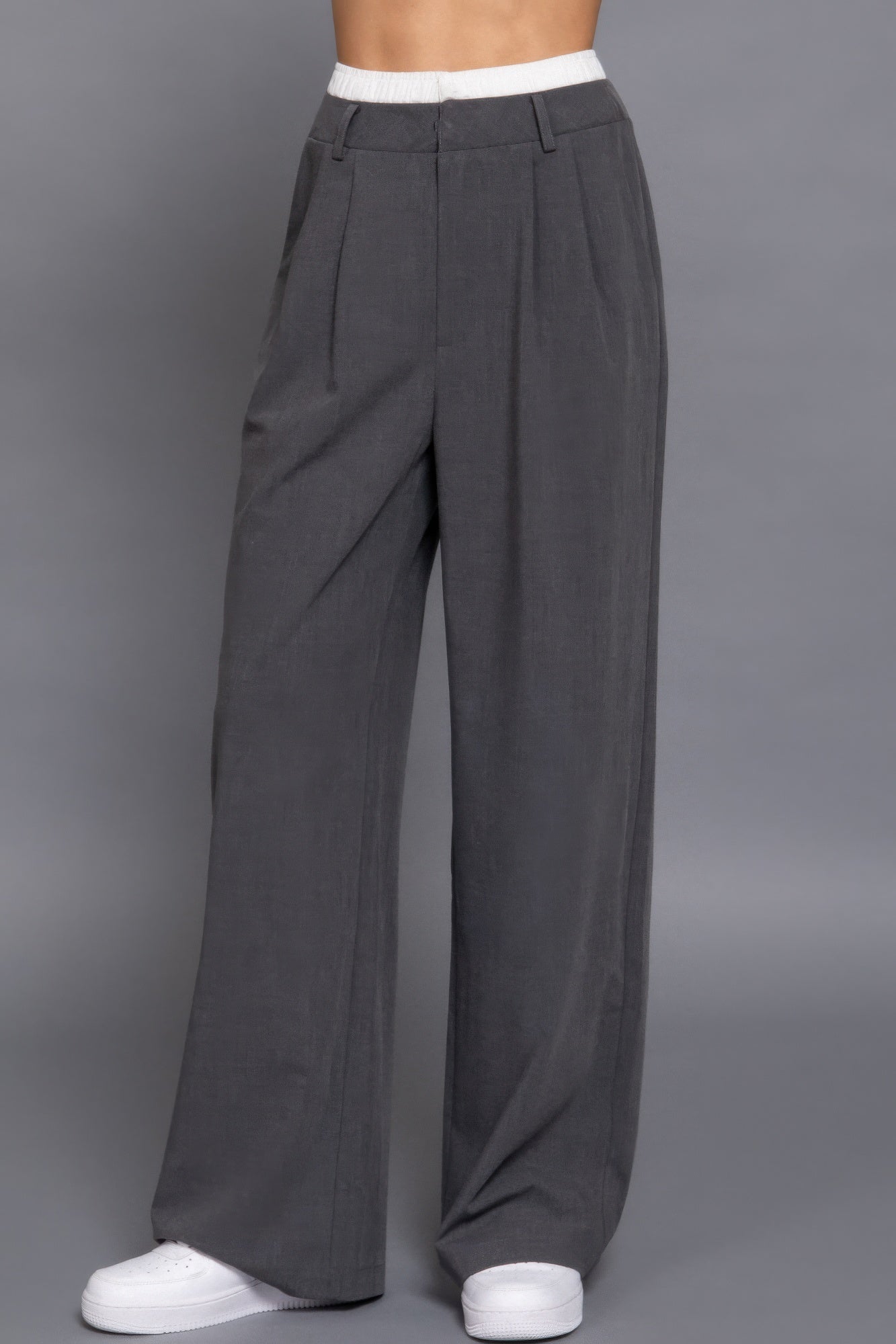 Contrast Waist Boxer Straight Long Pants - Wear Arielle