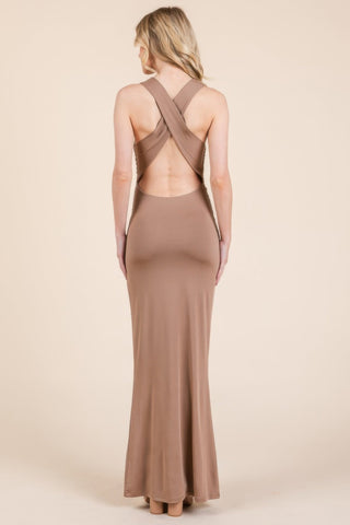 Cowl Neck Cross Back Shirring Maxi Dress - Wear Arielle