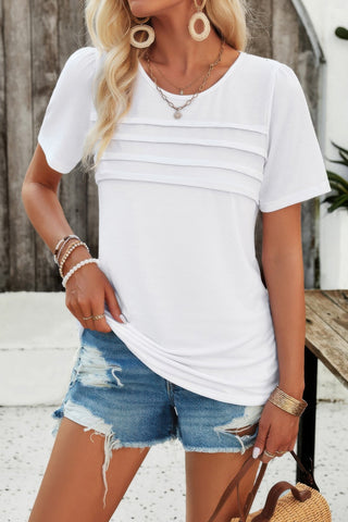 Crew Neck Short Sleeve Pleated Elegant Tee T Shirt - Wear Arielle