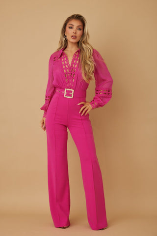 Crochet Detailed Woven Top Fashon Jumpsuit - Wear Arielle