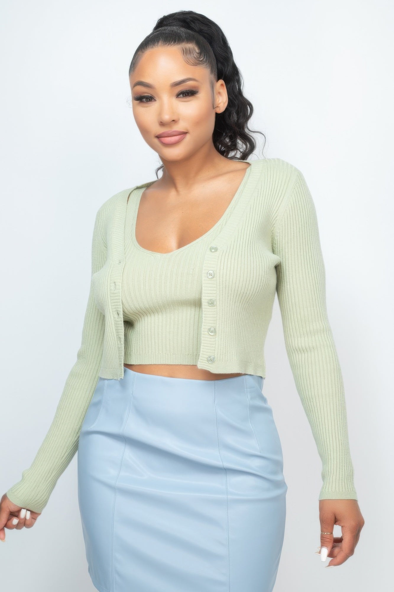 Crop Tank Top & Cardigan Sweater Set - Wear Arielle