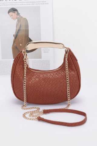 Embossed Faux Leather Metal Handle Bag - Wear Arielle