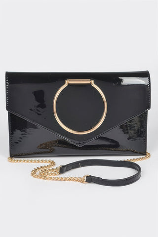 Enamel Faux Leather Metal Handle Flap Clutch - Wear Arielle