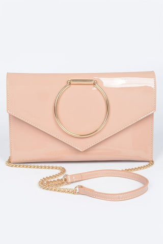 Enamel Faux Leather Metal Handle Flap Clutch - Wear Arielle