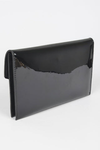 Enamel Faux Leather Metal Handle Flap Clutch - Wear Arielle
