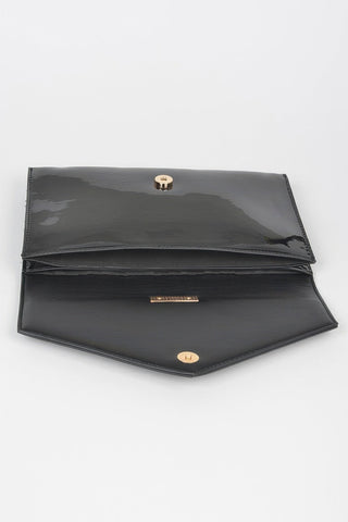 Enamel Faux Leather Metal Handle Flap Clutch - Wear Arielle