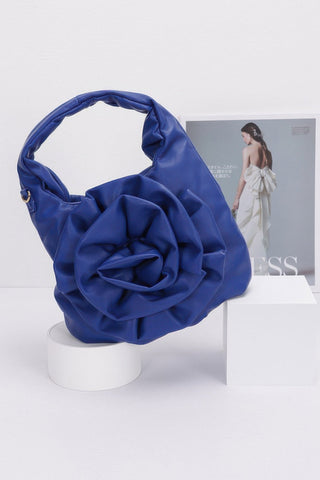 Faux Leather Big Flower Handle Bag - Wear Arielle