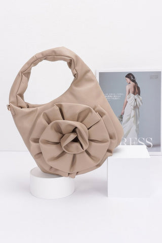 Faux Leather Big Flower Handle Bag - Wear Arielle