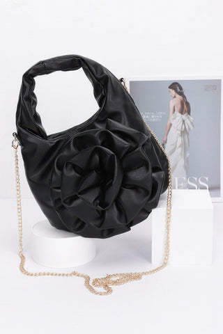 Faux Leather Big Flower Handle Bag - Wear Arielle