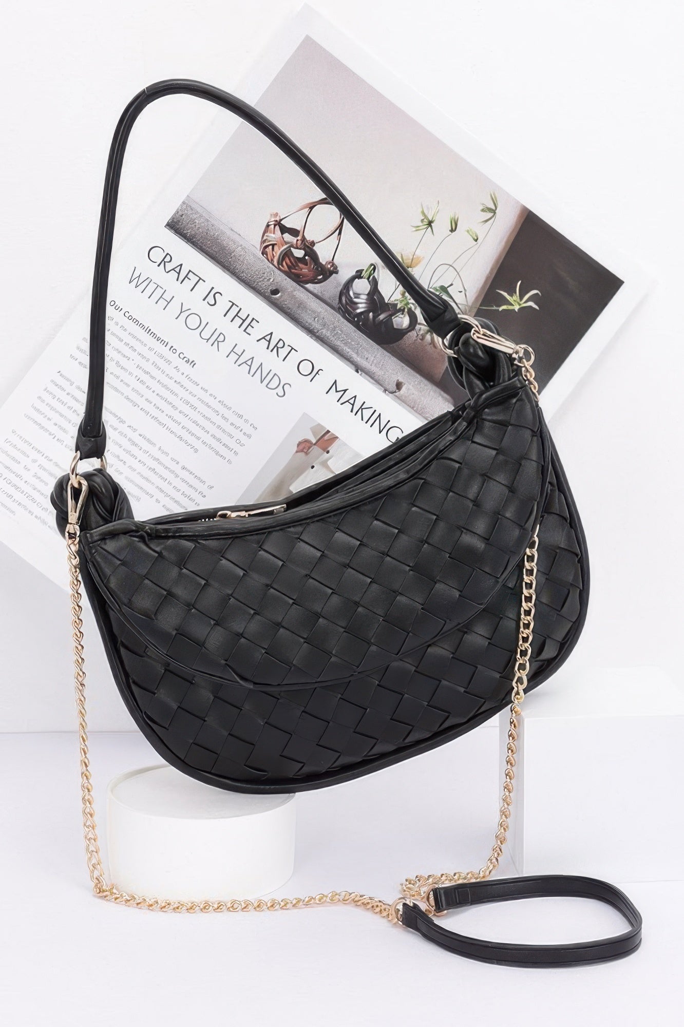 Faux Leather Braided Double Hobo Bag - Wear Arielle