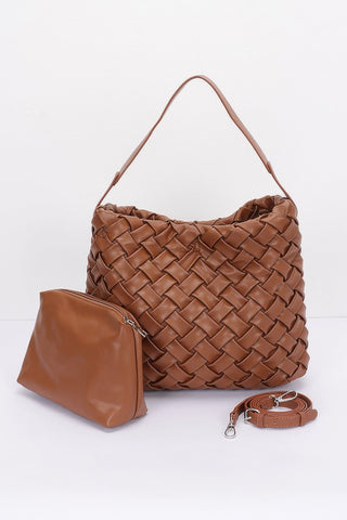Faux Leather Braided Embossed Hobo Bag - Wear Arielle