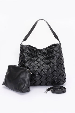 Faux Leather Braided Embossed Hobo Bag - Wear Arielle
