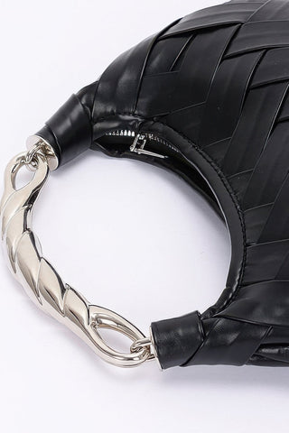 Faux Leather Braided Metal Handle Clutch - Wear Arielle