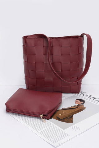 Faux Leather Braided Shoulder Bag W Pouch - Wear Arielle