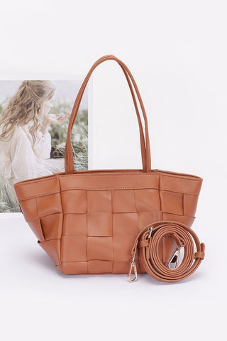 Faux Leather Braided Tote Bag - Wear Arielle