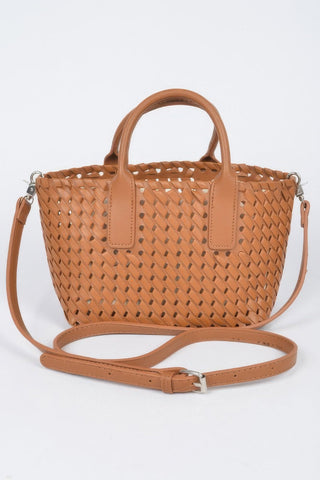 Faux Leather Braided Tote Bag - Wear Arielle