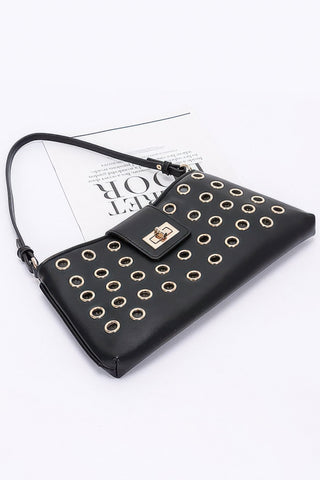 Faux Leather Eyelet Studded Shoulder Bag - Wear Arielle