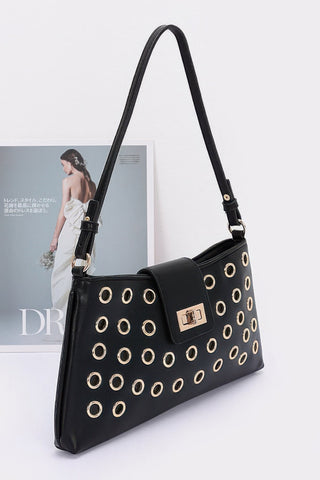 Faux Leather Eyelet Studded Shoulder Bag - Wear Arielle