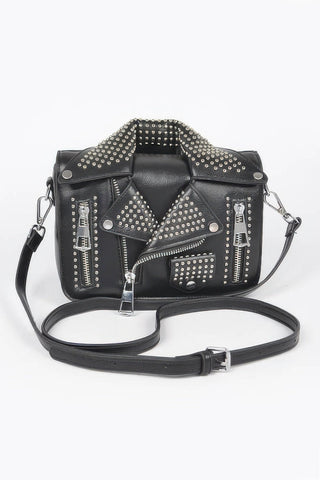 Faux Leather Metal Studded Jacket Clutch - Wear Arielle