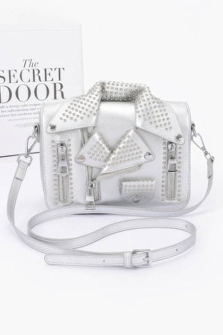 Faux Leather Metal Studded Jacket Clutch - Wear Arielle