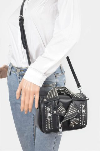 Faux Leather Metal Studded Jacket Clutch - Wear Arielle