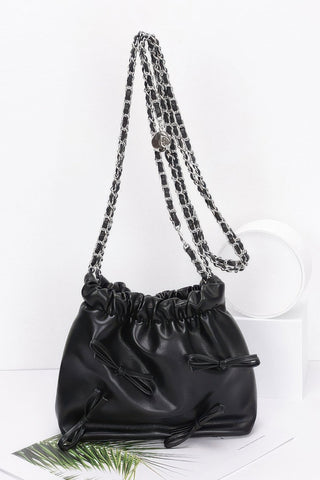 Faux Leather Multi Ribbon Bucket Chaincrossbodybag - Wear Arielle