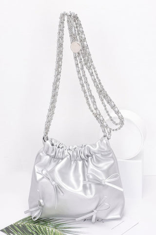 Faux Leather Multi Ribbon Bucket Chaincrossbodybag - Wear Arielle