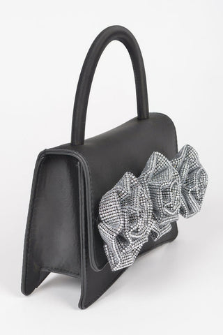 Faux Leather Rhinestone Hot Fix Flower Bag - Wear Arielle