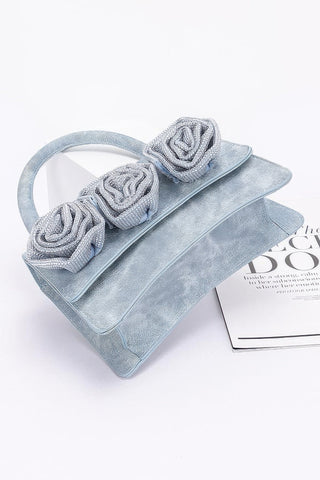 Faux Leather Rhinestone Hot Fix Flower Bag - Wear Arielle