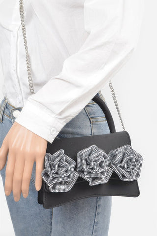 Faux Leather Rhinestone Hot Fix Flower Bag - Wear Arielle