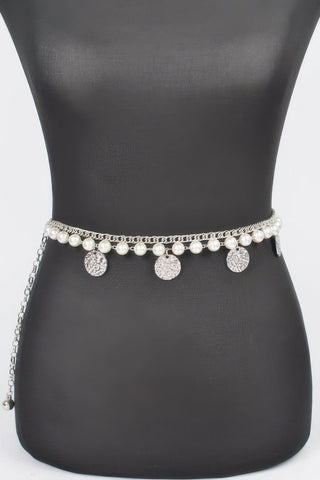 Faux Pearl Round Metal Chain Belt - Wear Arielle