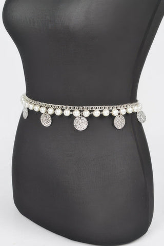 Faux Pearl Round Metal Chain Belt - Wear Arielle
