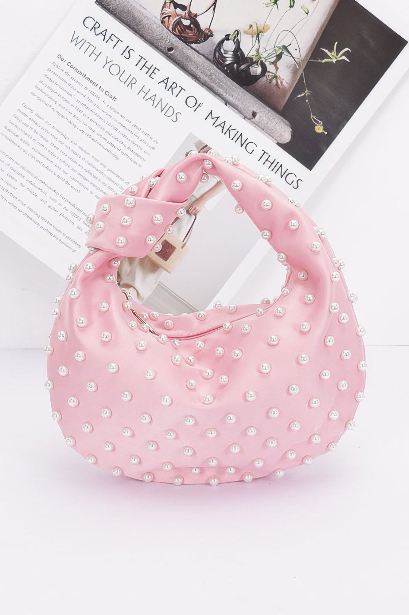 Faux Pearl Studded Satin Bag - Wear Arielle