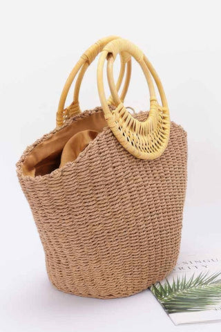 Faux Straw Bamboo Handle Tote Bag - Wear Arielle
