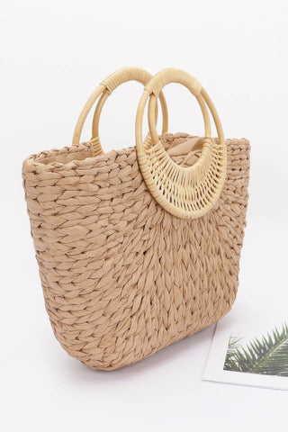 Faux Straw Bamboo Handle Tote Bag - Wear Arielle